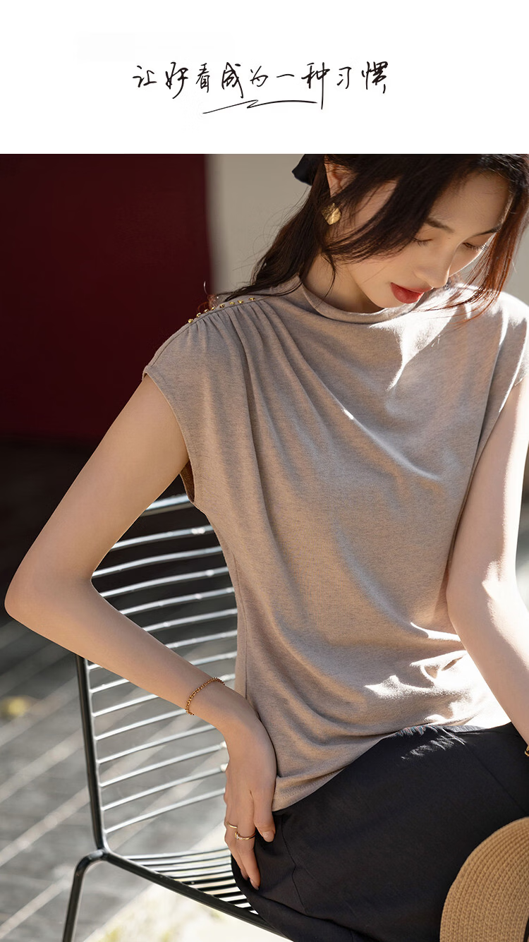 Demana [Lyocell Wool Blend] Spring Turtleneck Short Sleeve Slim Fit Stretch Slimming Women's T-Shirt Premium Feel 1
