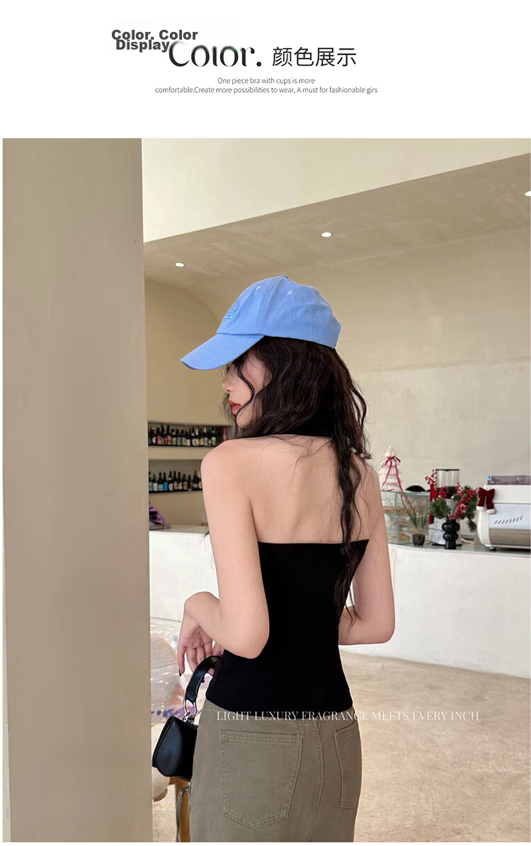 Free Style Halter Neck Tank Top for Women Summer New Padded Chest Sleeveless Sports Fitness U-Neck Back Shirt 15