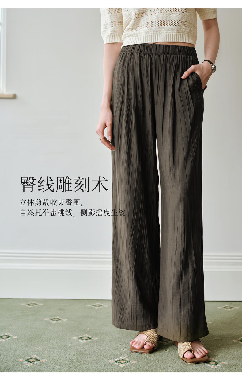 Olrain Women's Loose Lazy Straight-Leg Pants Summer Elastic Waist Casual Pleated Wide-Leg Pants Purple M 13