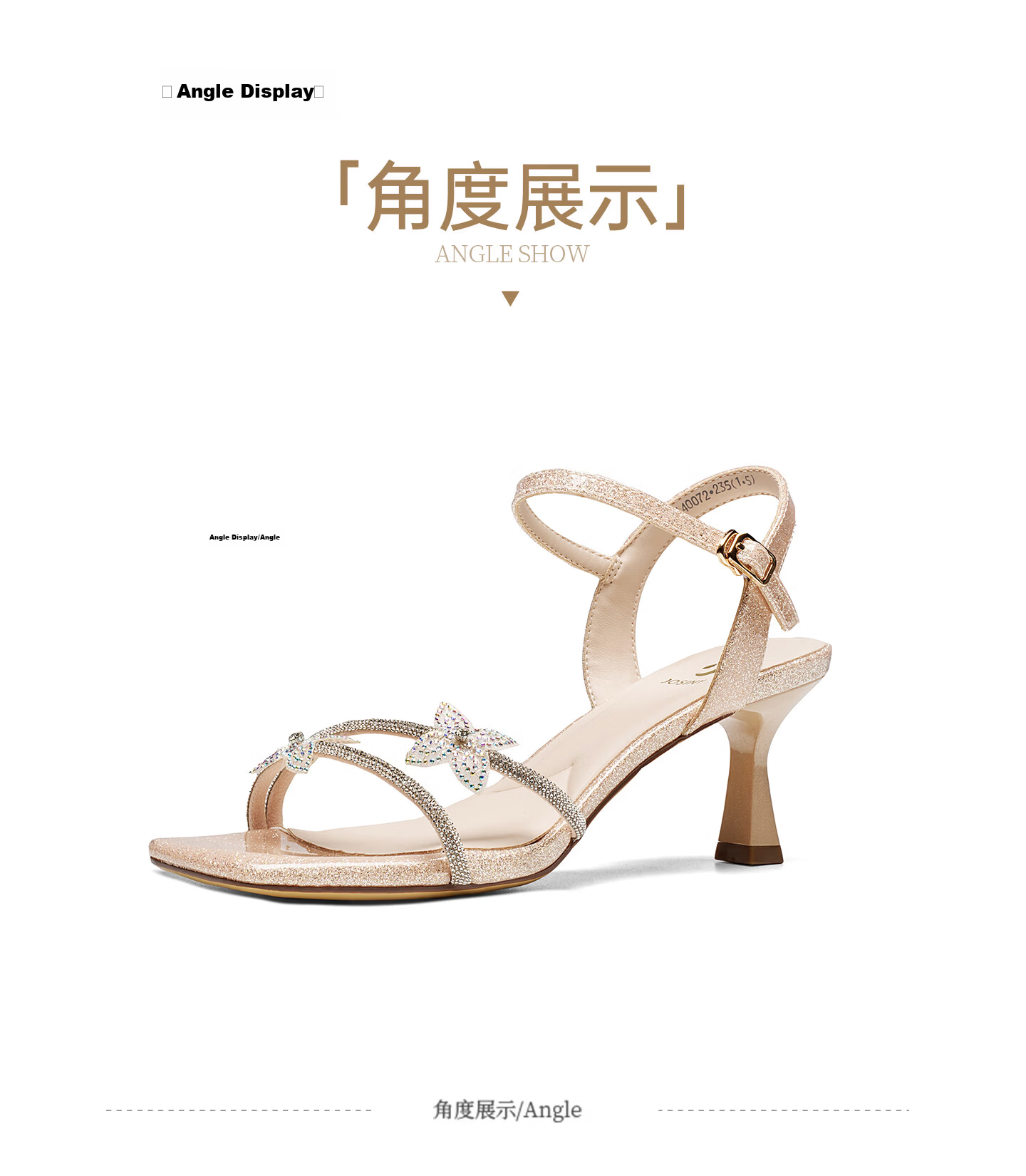 Josiny Women's High Heel Sandals with Rhinestones, Thin Heels, Summer French Style Dress Sandals, Rose Gold, Size 34 15