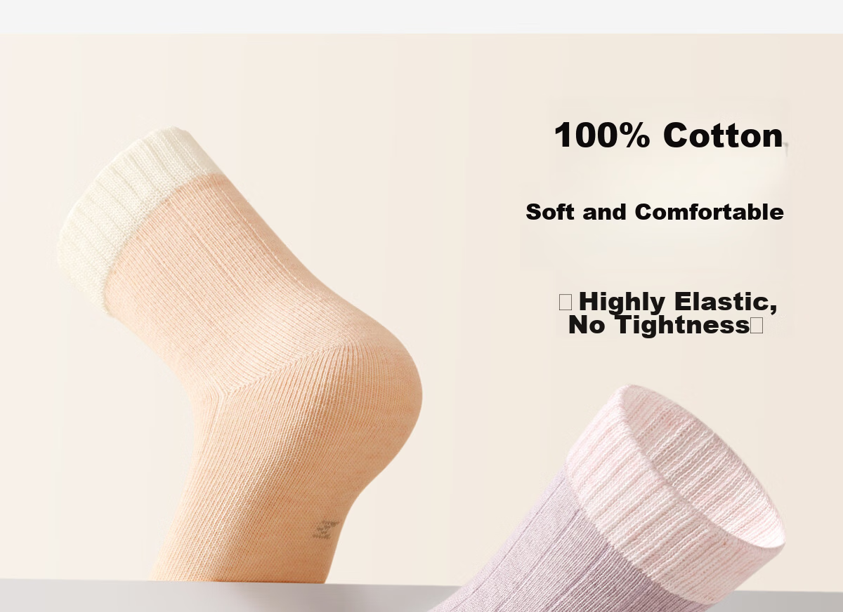 Mianzhuwu Children's Socks Girls Spring Summer Pure Cotton Class A 10A Antibacterial Odor-Resistant Sweat-Absorbing Seamless Mid-Calf Socks 5 Pairs 2