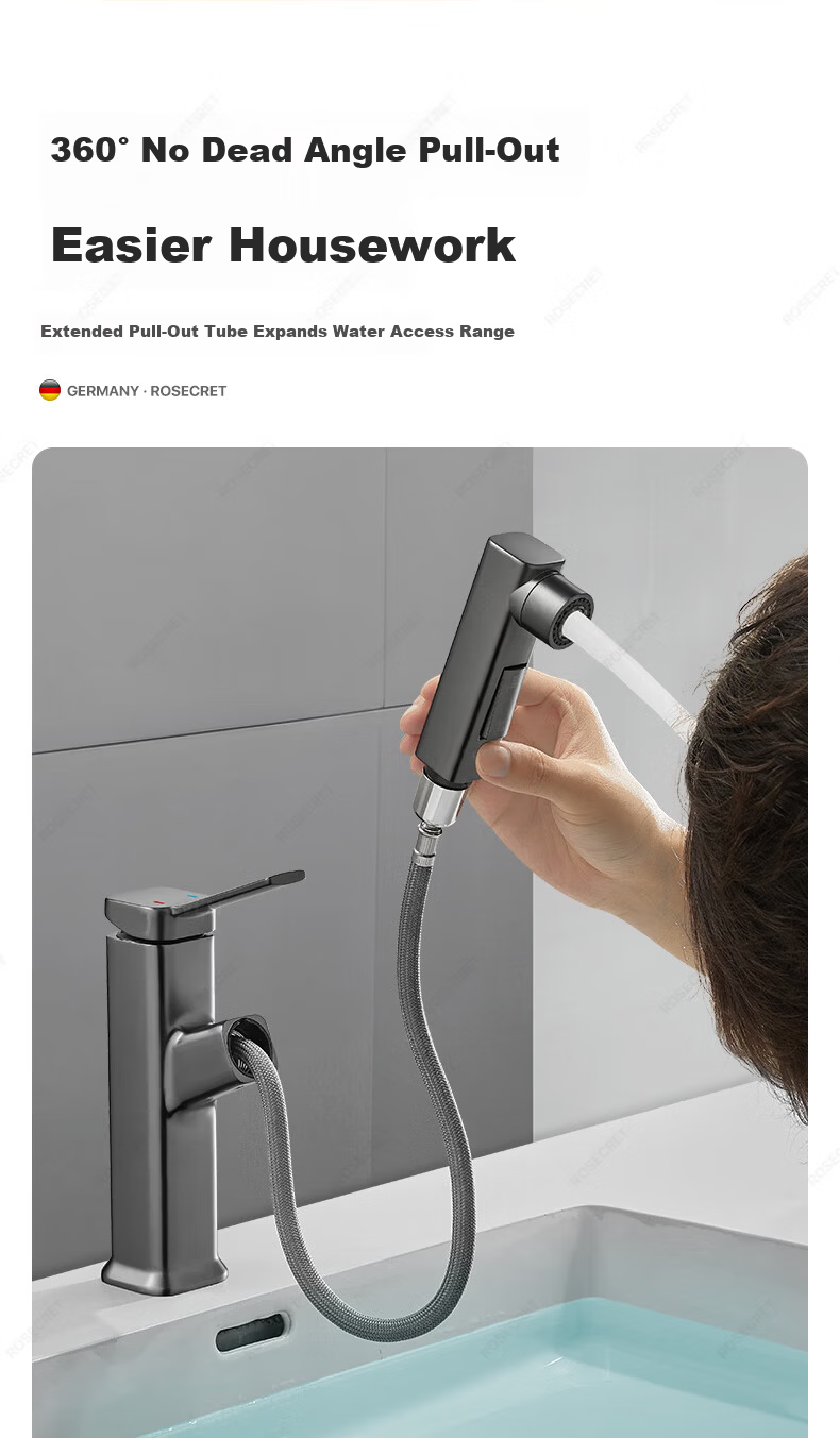 Rosecret German Basin Faucet Pull-Out Hot and Cold Bathroom Sink Faucet 8