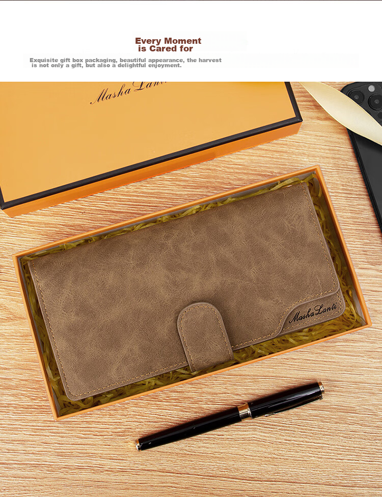 MashaLanti Men's Wallet, Long Style, Large Capacity, Leather Billfold, Handheld Multi-Card Slots, Coin Purse, All-In Design, Father's Day Gift 7