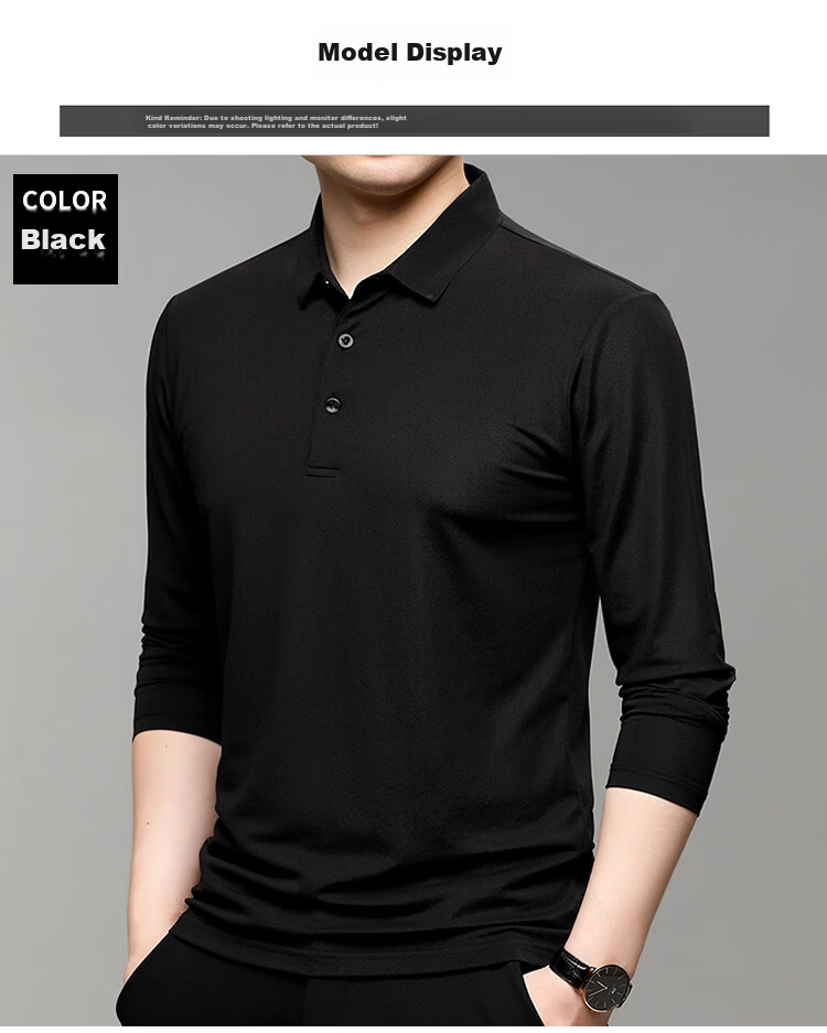ROMON Ice Silk Short Sleeve Men's Polo Shirt Solid Color Business Seamless Casual Summer Black L 7
