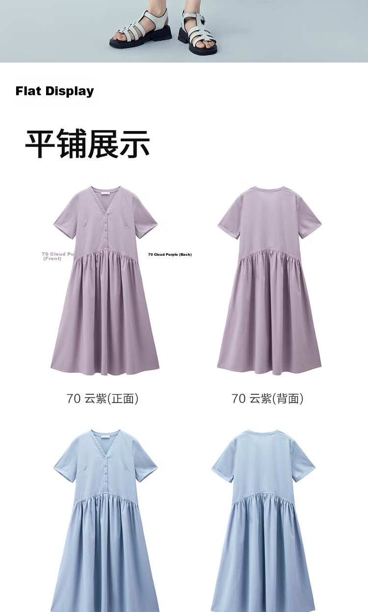 Giordano Women's Short Sleeve Dress 2026 Summer New Lyocell Cotton Spliced Pleated V-Neck Dress 13466253 18