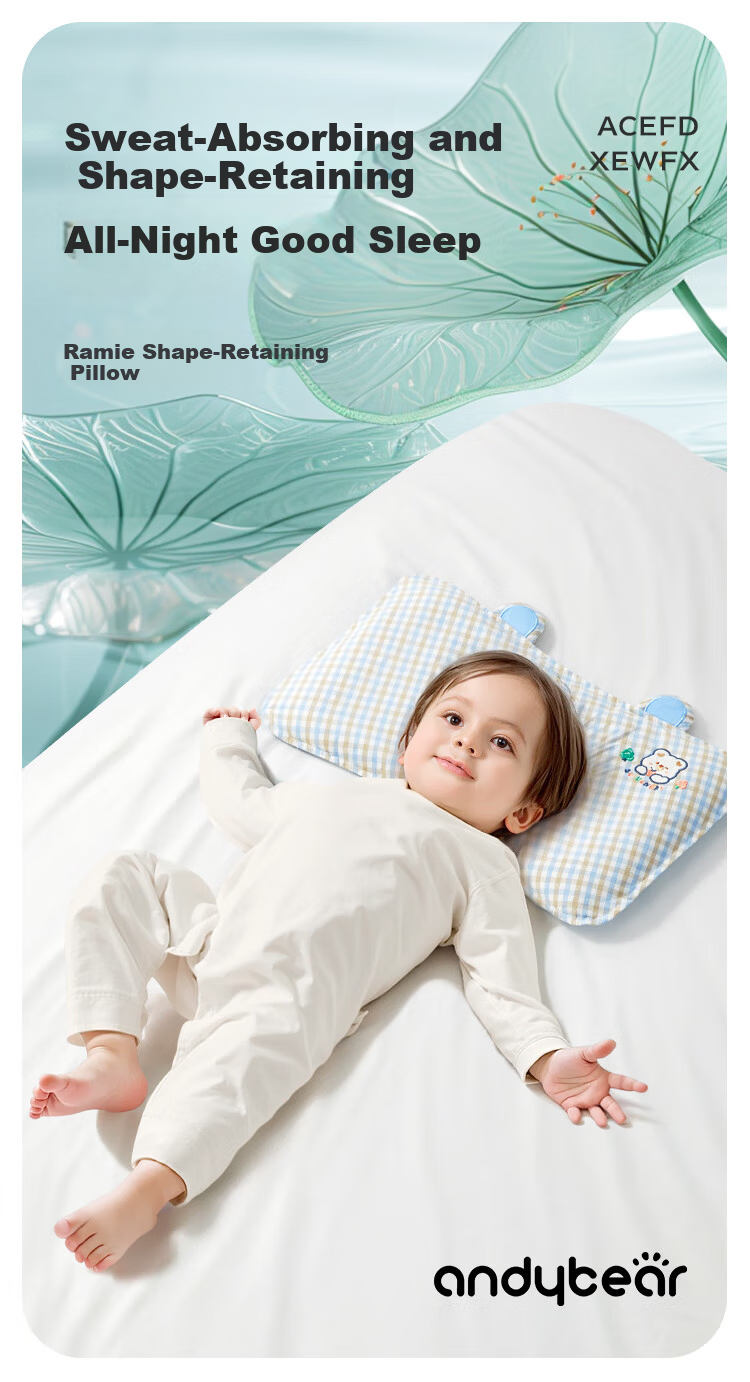 Aibedila Baby Pillow 3-6 Years Old Zoned Shaping Pillow Newborn Children's Ramie Washable Blue 1