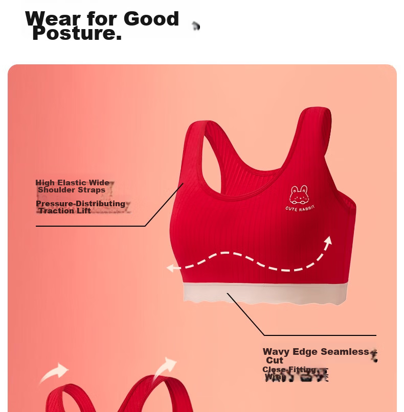 Meishianxuan 2026 Girls' Red Cotton Vest and Bra Set for 12-Year-Olds in Developmental Stage 5