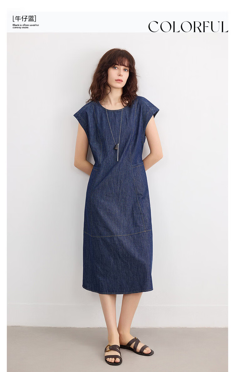 Demana Oxygen Pure Cotton Summer Vintage Washed Sleeveless Tailored Slim Fit Denim Mid-Length Dress for Women 3