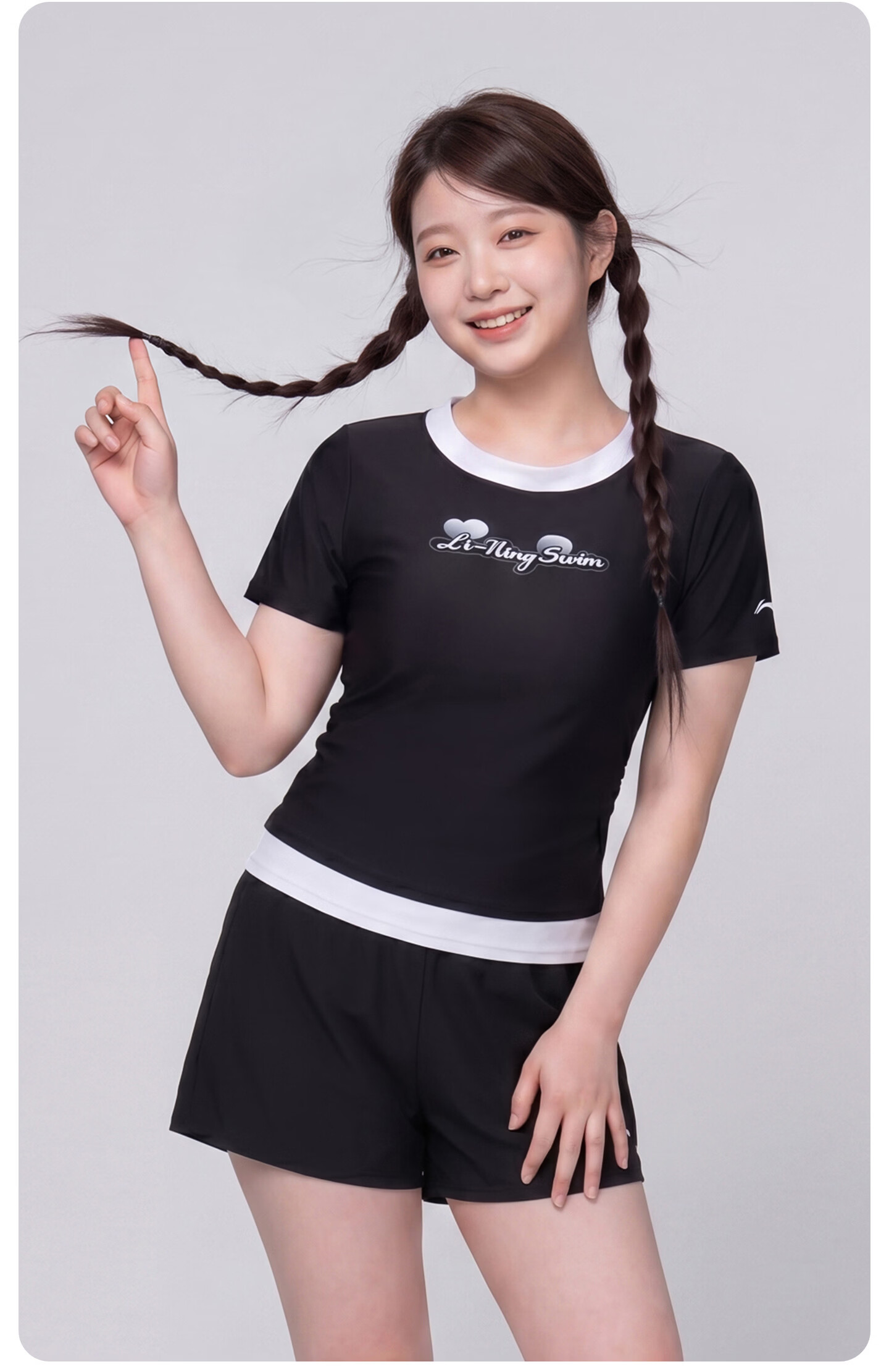 LI-NING Women's Short Sleeve Plus Size Two-Piece Swimsuit Swimwear Swim Shorts Hot Spring Slimming Tummy Control 1461 Black 4XL 17