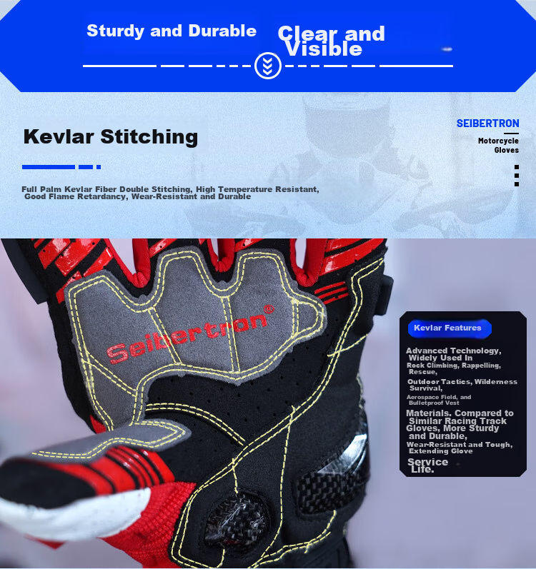 Seibertron Motorcycle Riding Gloves Summer All-Season Carbon Fiber Breathable Vintage Genuine Leather Unisex SPS-7 8