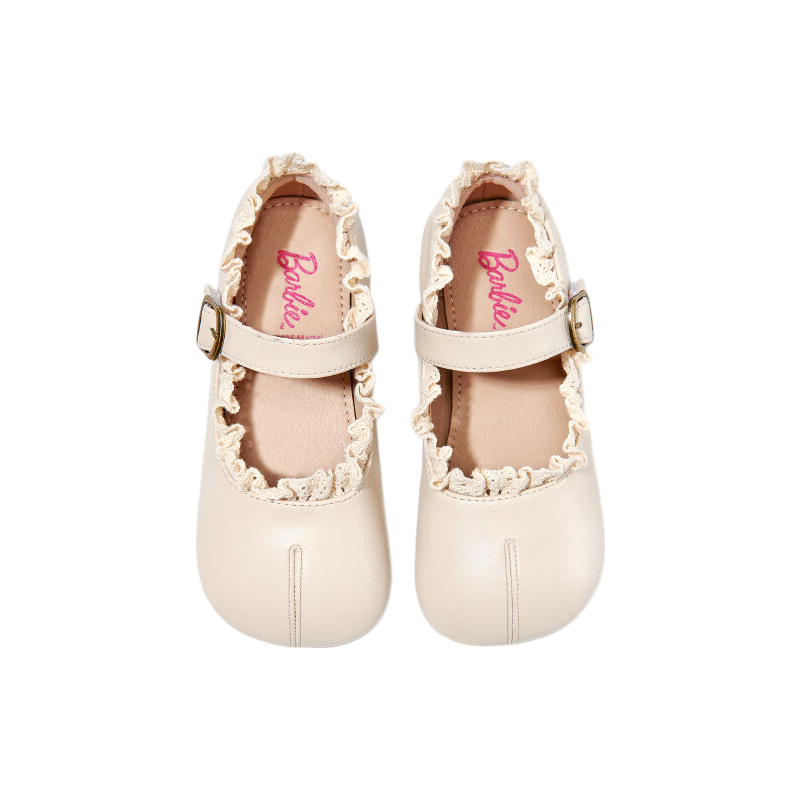 Barbie Girls' Princess-Style Leather Shoes, Spring And Autumn Fashionable Leather Shoes for Performances, School DA6731 Beige 28