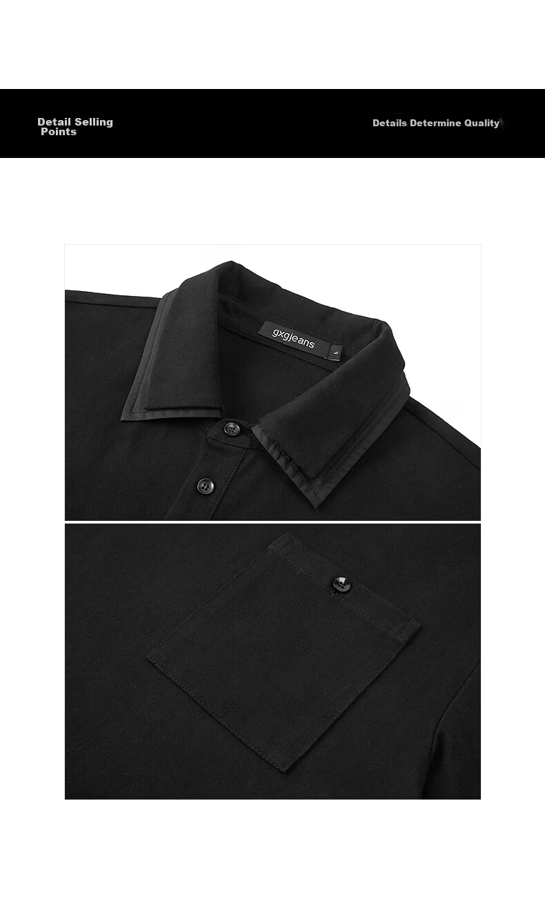 Gxgjeans Men's Simple Commuter Double Collar Lapel Short Sleeve Polo Shirt 26 Summer New Black 180/XL 13