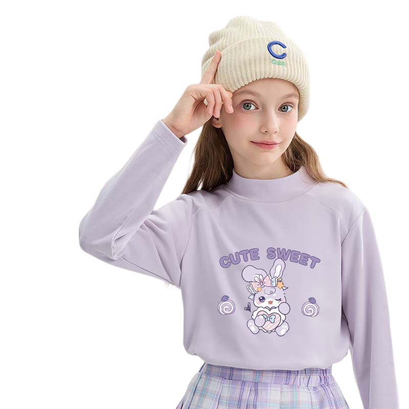 Baleno Girls' Long-Sleeve T-Shirt, Winter 2025 Style, for Older Children, Warm Inner Layer, Semi-Turtleneck, Children's Winter Base Layer Top