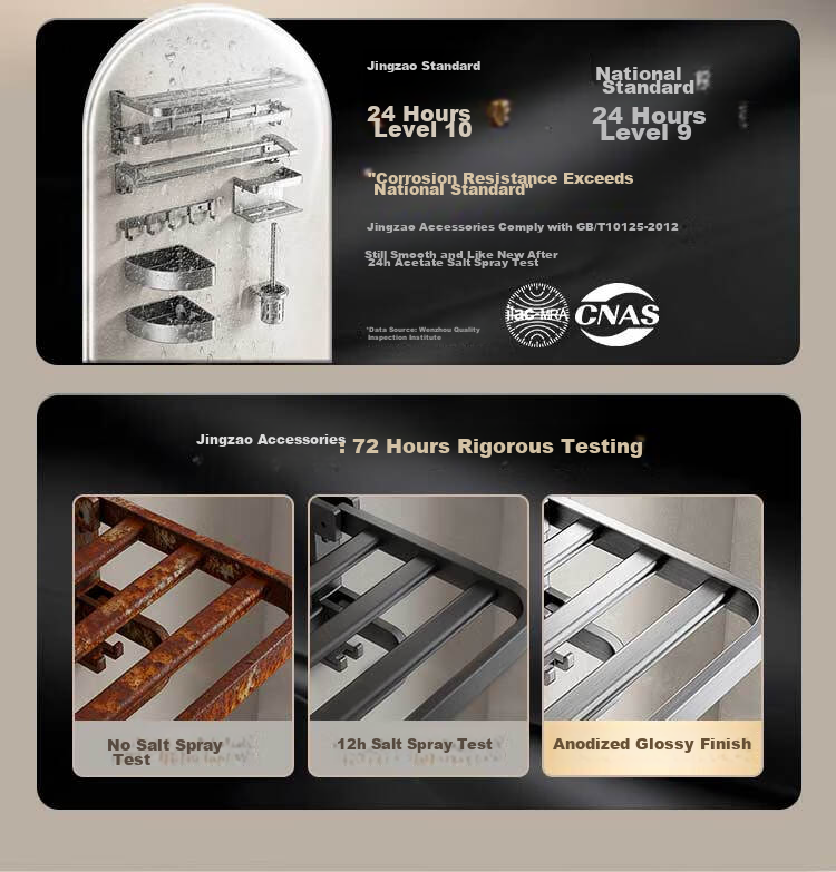 JD Jingzao Towel Rack Bathroom Storage Space Aluminum Anodized No Drilling Toilet Shower Organizer 7-Piece Set Gunmetal Gray 9