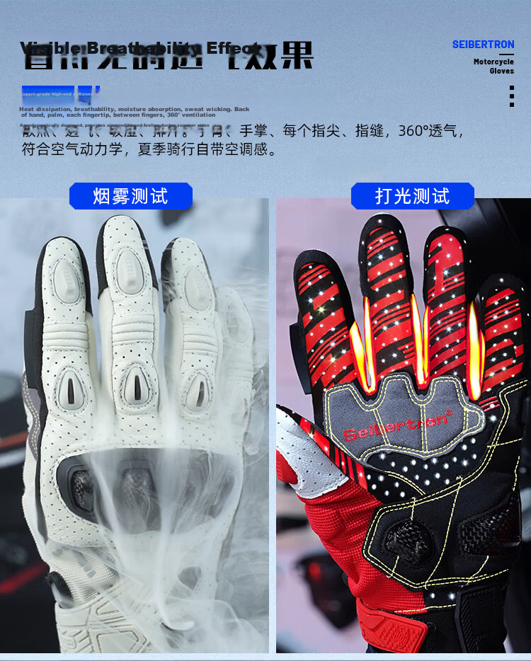 Seibertron Motorcycle Riding Gloves Summer All-Season Carbon Fiber Breathable Vintage Genuine Leather Unisex SPS-7 6