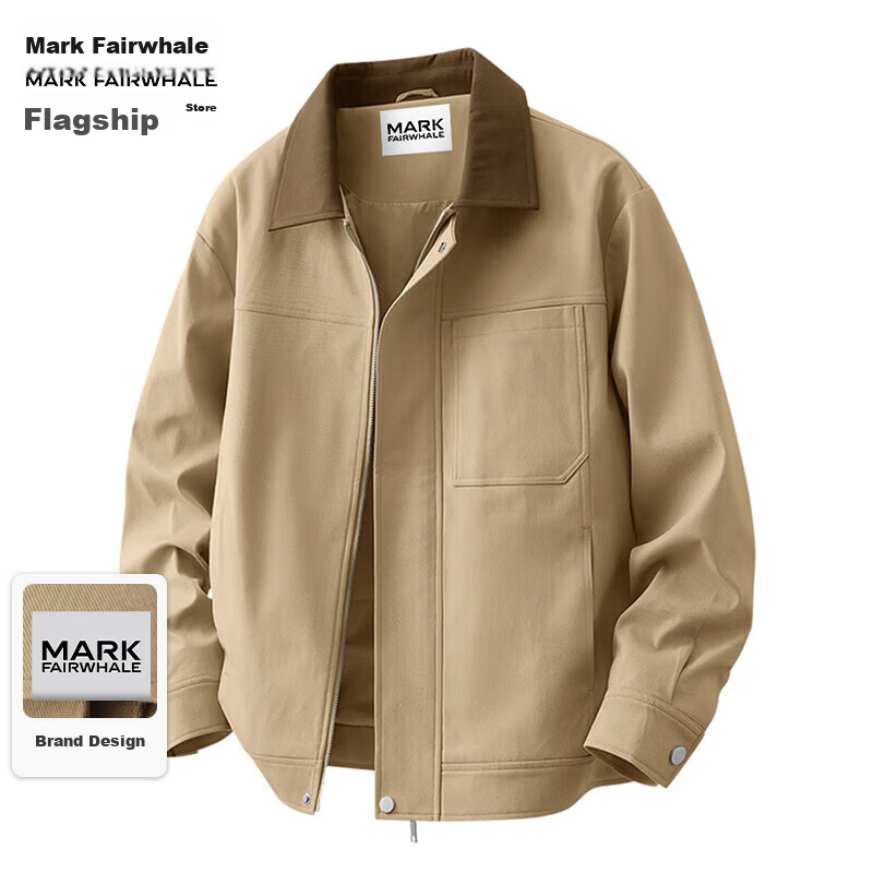 MARK FAIRWHALE Men's Spring and Autumn Jacket American Workwear Casual Coat Khaki M