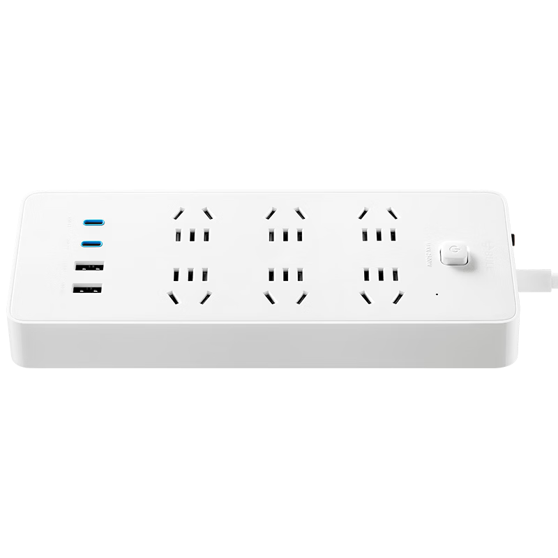 BULL 30000mAh PD Apple Fast Charging Power Strip/Extension Cord/Surge Protector/Power Bar Desktop Charging Station Type-C+USB+6 Outlets Total Length 1.8m White GNV-U1306 Master Control