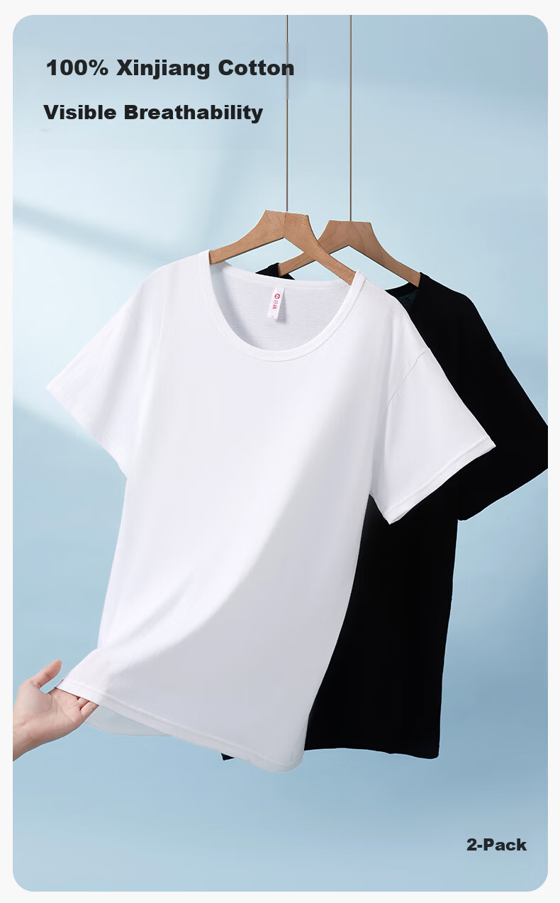 Fenteng Men's Base Layer T-Shirts 2-Pack 100% Cotton Short Sleeve Summer 2026 Basic Men's Undershirts Father's Day Gift 2