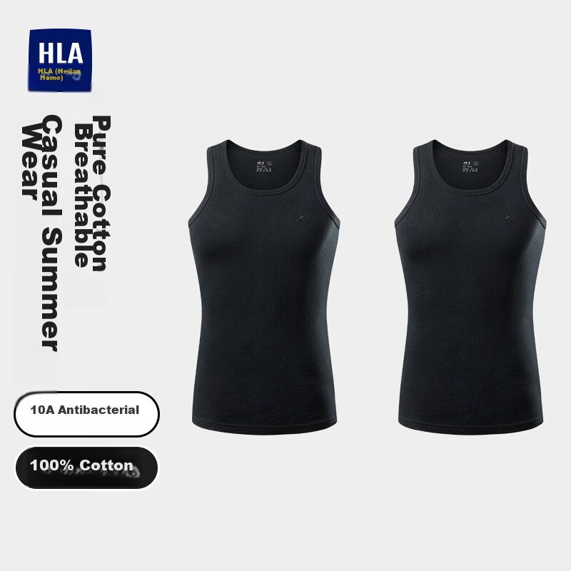 HLA Men’s Cotton Sleeveless Vest, Breathable Basic Thin Undershirt, 2-Pack