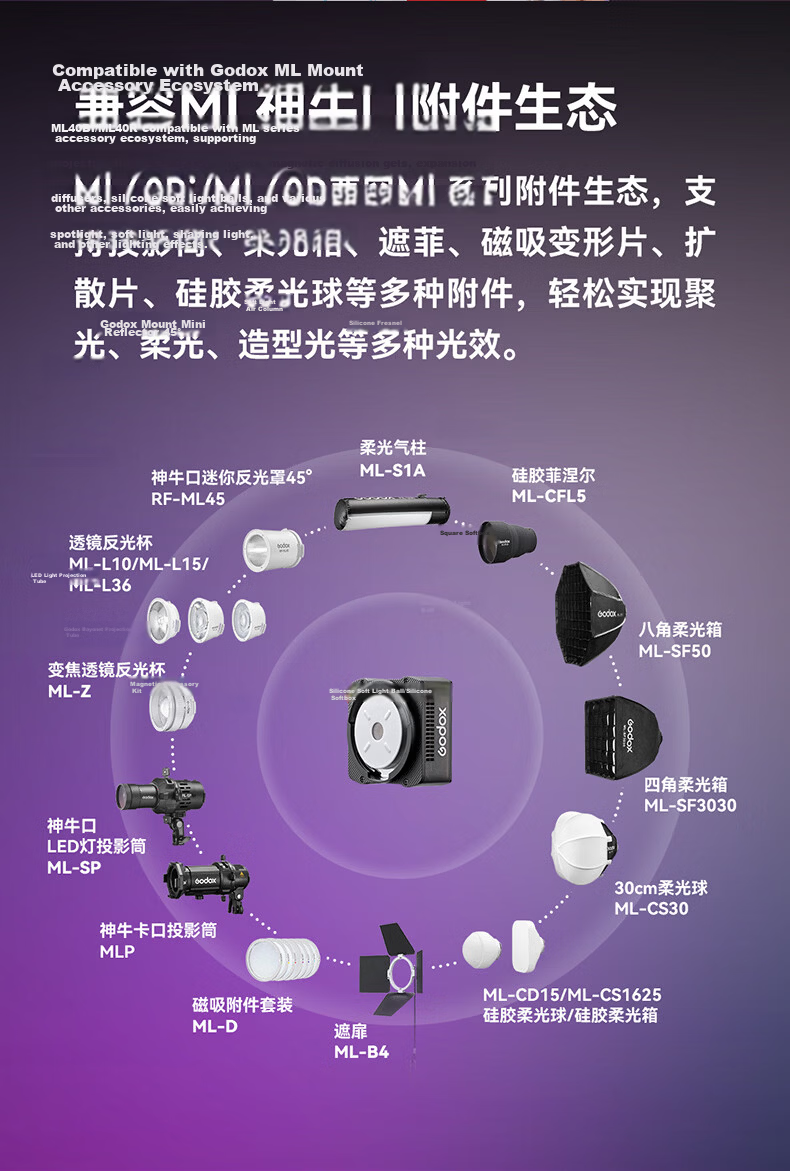 Godox ML40BI Continuous Fill Light Handheld Photography Light Live Streaming Portable COB Outdoor Shooting Video Light 7