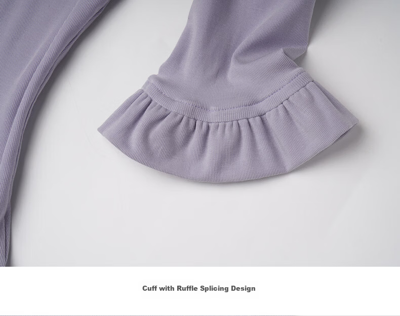 Olrain Eurielle French Style Off-Shoulder Top Women's Spring New Ruffled Slim Fit Long Sleeve T-Shirt Purple L 25