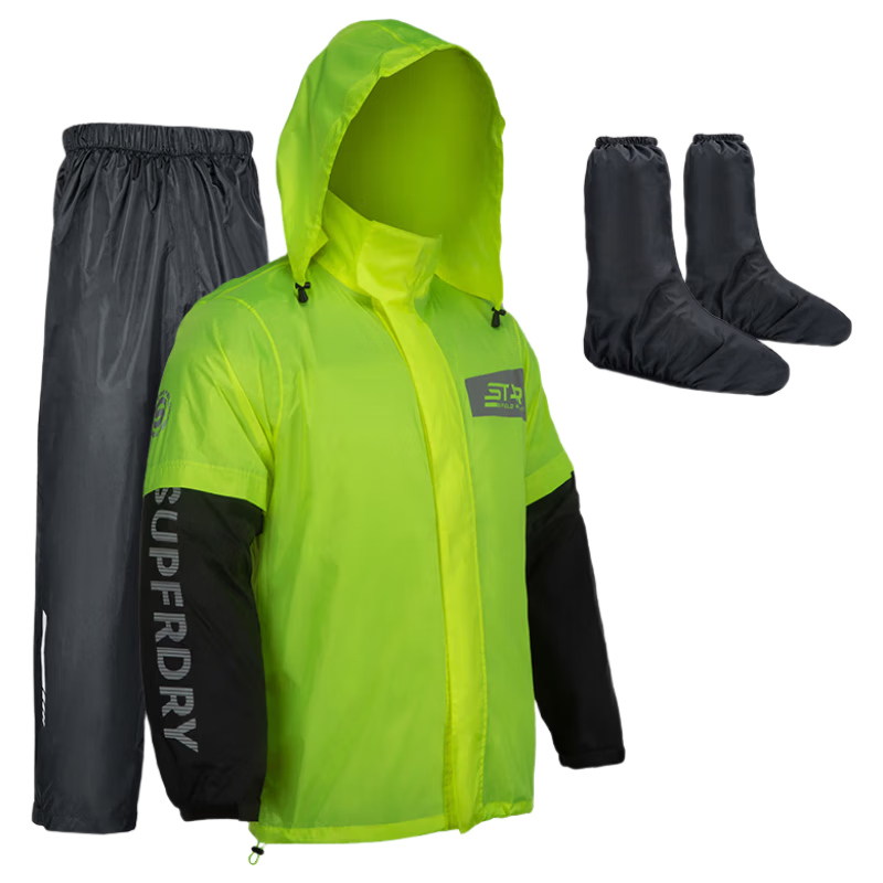 Star Knight Motorcycle Raincoat and Rain Pants Set Unisex Adult Separate Ultra-thin Waterproof Fluorescent Green XL