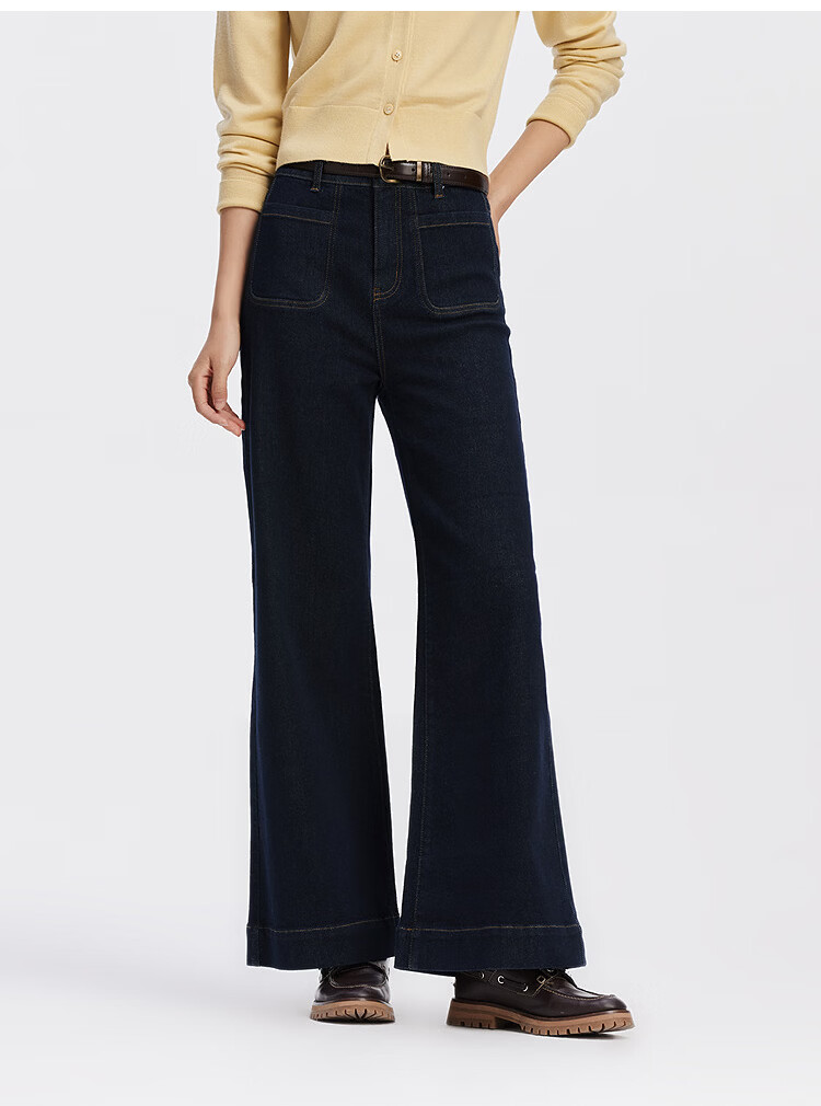 Semir Senrou Women's Denim Jeans Autumn Loose Fit Long Pants Slimming Leg-Lengthening Wide-Leg Trousers 103525124011A 32