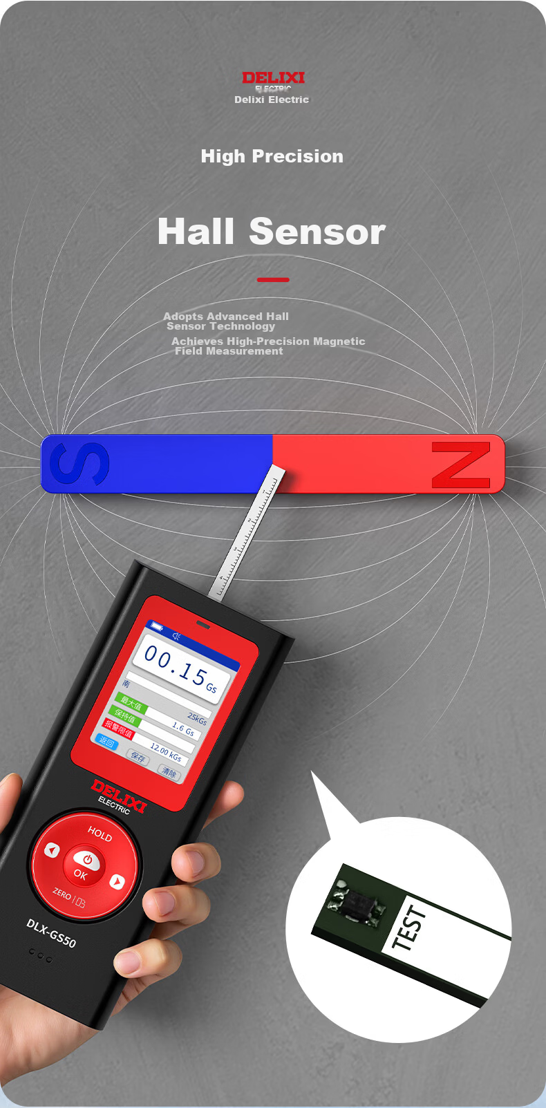 Delixi Electric Digital Gauss Meter Tesla Meter High-Precision Magnetic Force Detector Magnetic Field Strength Tester Magnetometer Magnetic Measurement Instrument 3