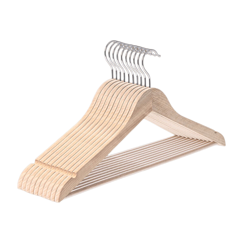 JEKO&JEKO Natural Camphor Wood Coat Hangers with Wide Shoulders, Non-Slip Wooden Clothes Hangers, Seamless Drying Rack, Natural Wood Color, 10 Pieces