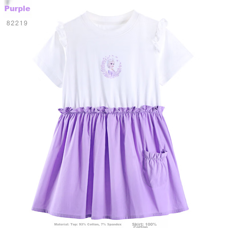 Disney Elsa Girls' Dress Children's Summer Frozen Cotton Princess Dress