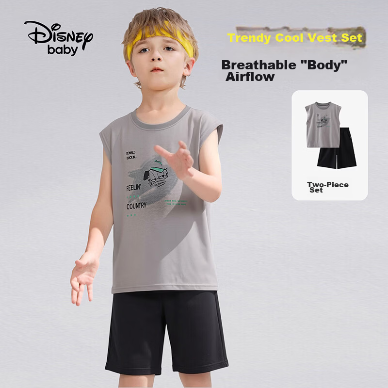 Disney Boys' Summer Basketball Sports Set Sleeveless Vest and Shorts Two-Piece Light Gray Size 110