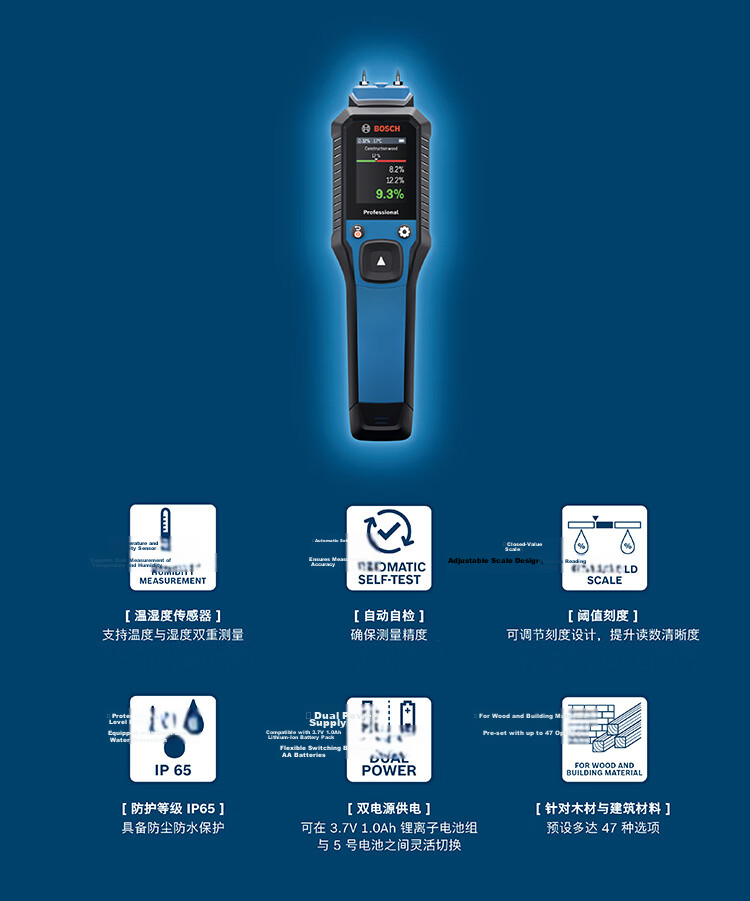 BOSCH Probe Moisture Meter Temperature and Humidity Measurement for Various Wood and Building Materials GMP 2-15 2