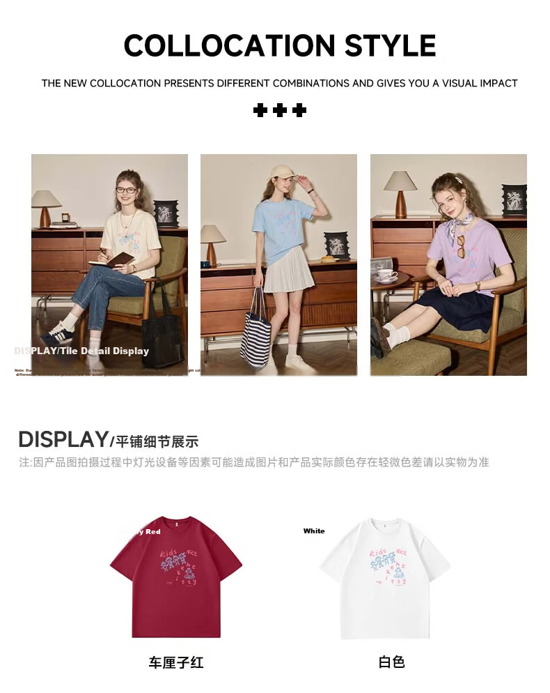 TonLion Women's Short Sleeve T-Shirt Summer Cotton Simple Korean Style Trendy Casual Loose Fit Basic Round Neck Tee 5