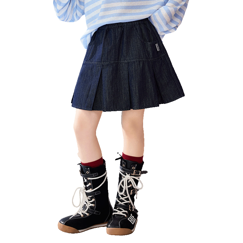 ASK JUNIOR Kids Skirt 2026 Spring Pleated Half Skirt School Style Girls' Mid-Length Skirt Short Skirt