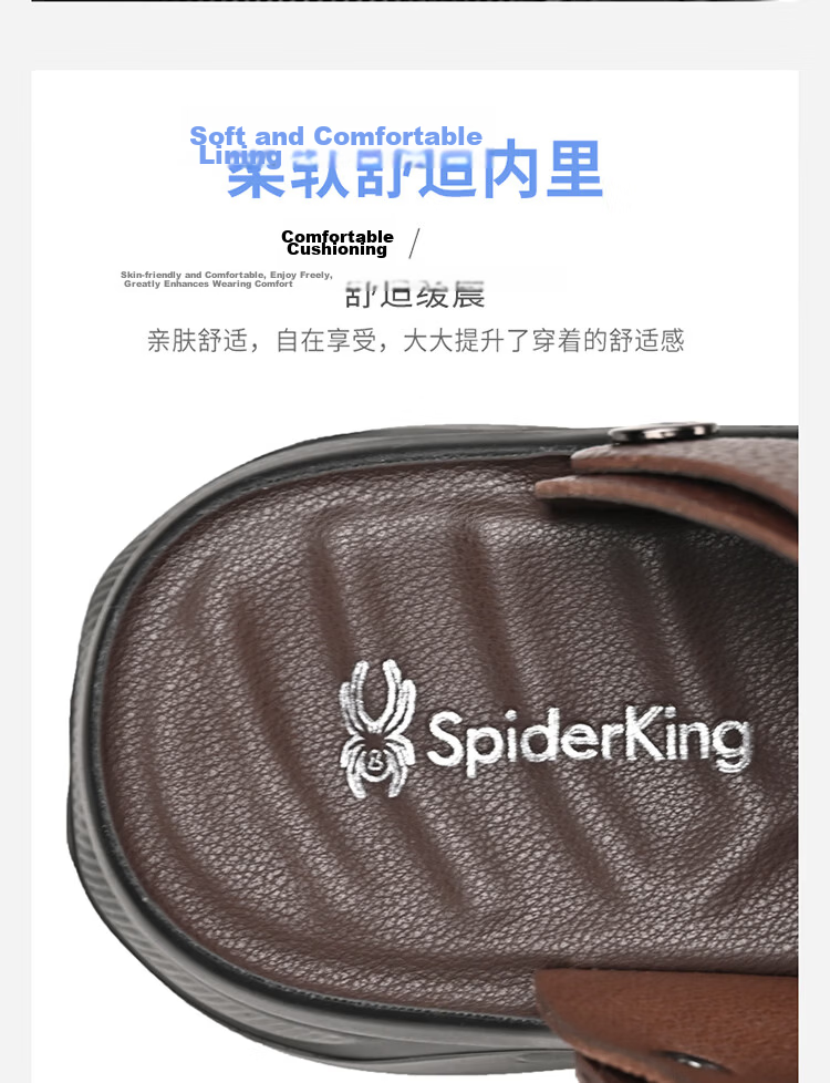 Spider King 2026 Summer New Men's Beach Sandals Genuine Leather Soft Sole Dual-Wear Slippers for Middle-aged and Elderly Dads Black Size 39 11