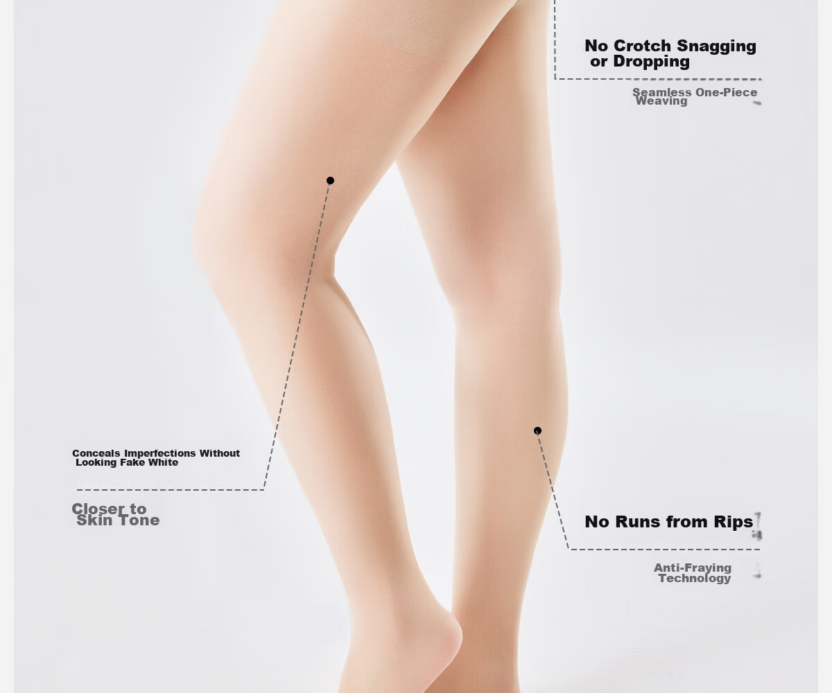 Langsha Plus Size Ultra-thin Summer Pantyhose with Double Crotch, Skin Color, Plus Size Tights for Women, Nude Leg Effect Stockings 5