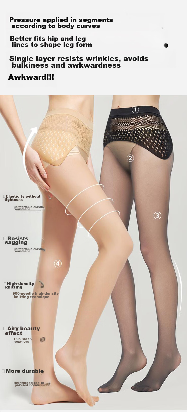Afandi Sheer Leg Magic Thin Anti-Snag Black Nude Feel Spring Summer Sexy No-Drop Crotch Tights Pantyhose for Women 7
