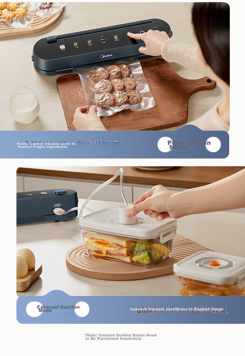 Midea Vacuum Sealer, Double-Sealed, Automatic Home Food Vacuum Sealing Machine, Packaging Machine, Food Sealing Machine, Plastic Sealing Machine, Wet And Dry Dual-Use MJ-KF23 8