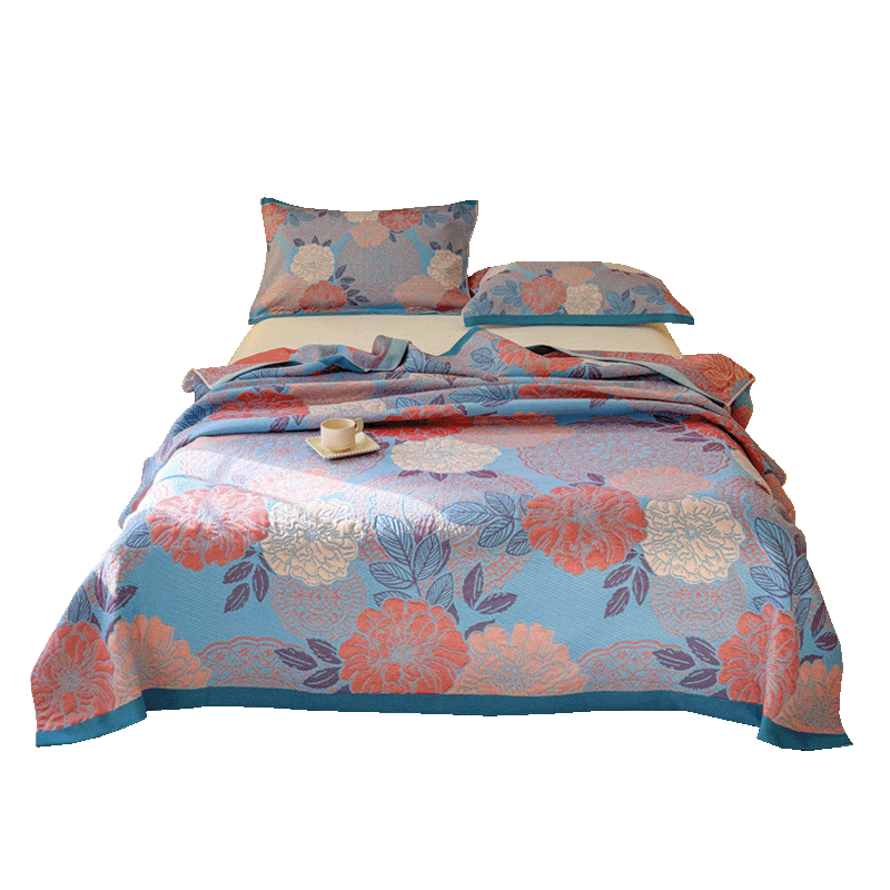 Hongdou Class A Cloud Feel Three-Layer Gauze Towel Quilt Thickened Air Conditioning Blanket Thin Blanket Nap Blanket 1.5*2m Floral
