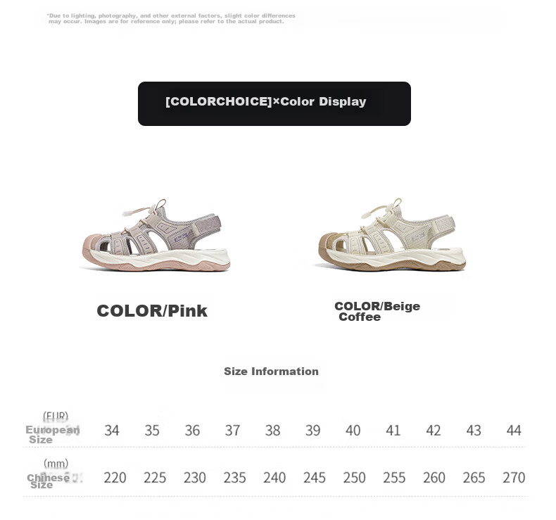 Renben Official Summer Women's Fashion Roman Closed-Toe Hollow-Out Thick-Soled Height-Increasing Casual Sandals Coffee Beige Size 38 3