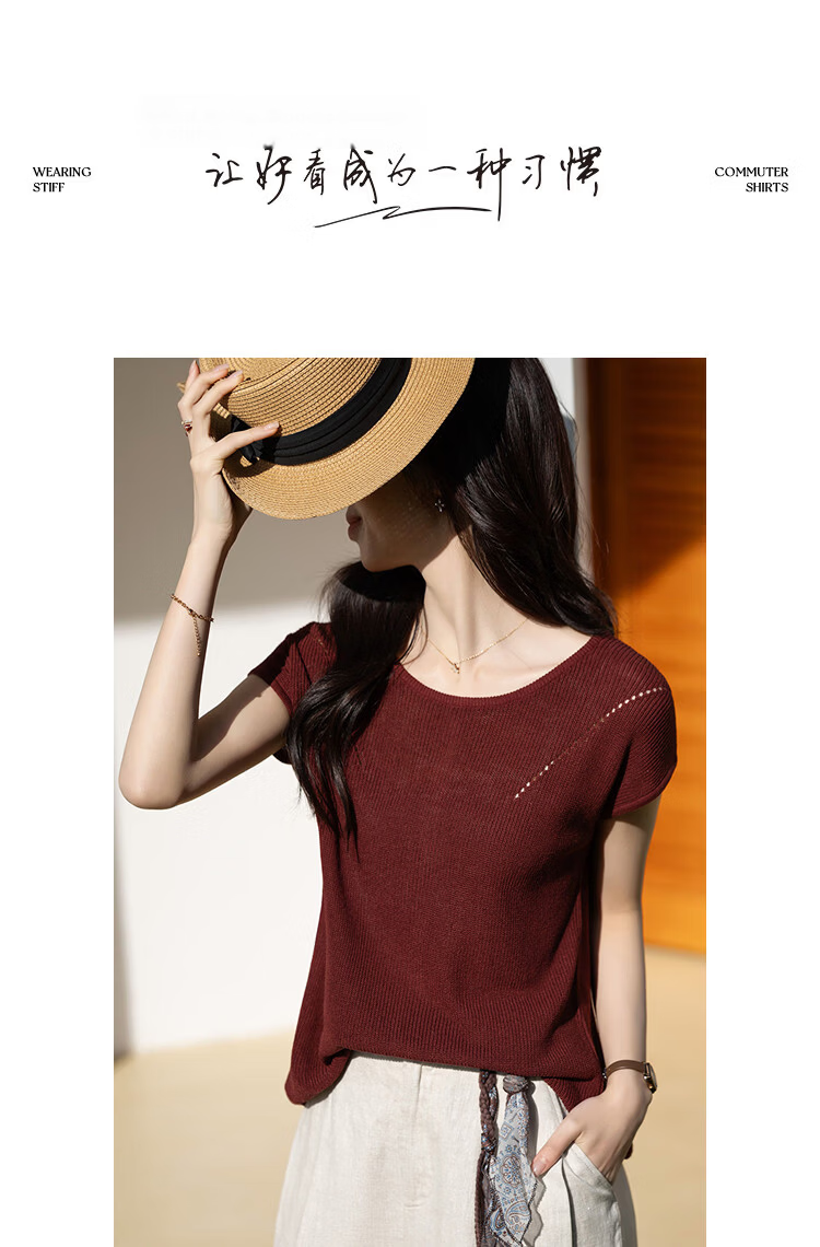 Demana [With Linen Lyocell] Summer Minimalist Round Neck Raglan Short Sleeve Buttoned Slim Knit Top for Women Premium Feel 17