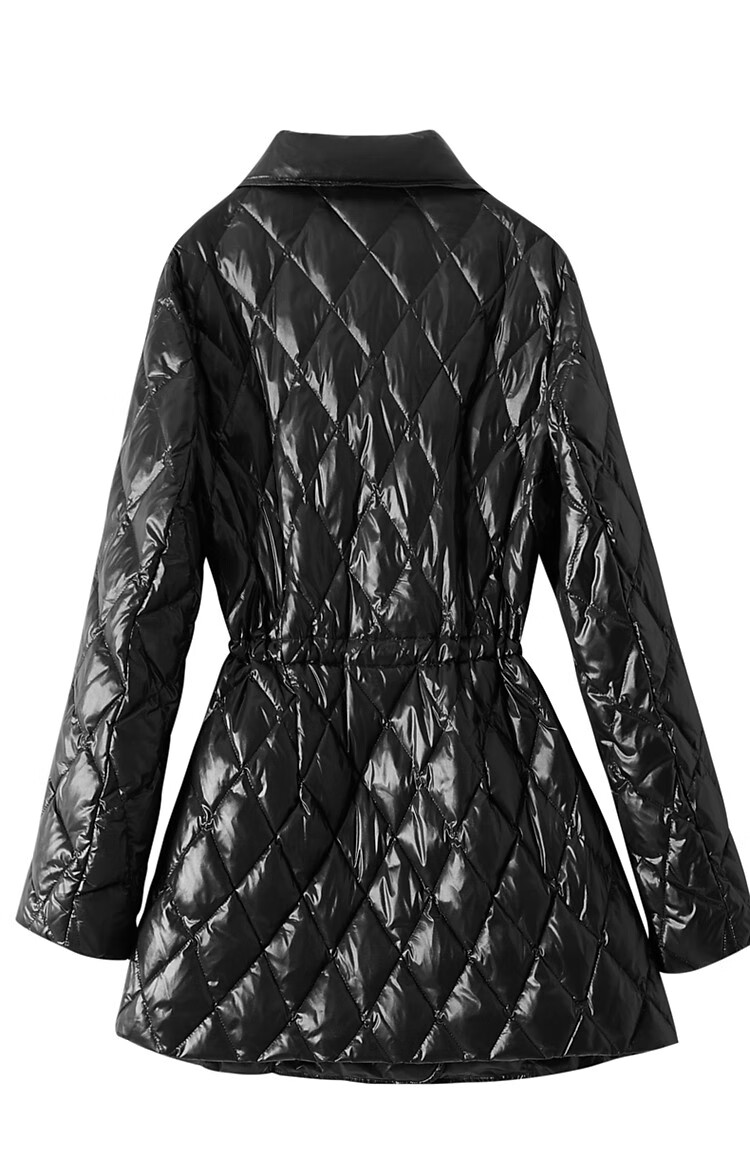 Dme Diamond Pattern Short down Jacket, Winter Commute Style, Lapel Collar, Drawstring Waist, Diamond Pattern Suit Style down Jacket for Women, Short Style 19