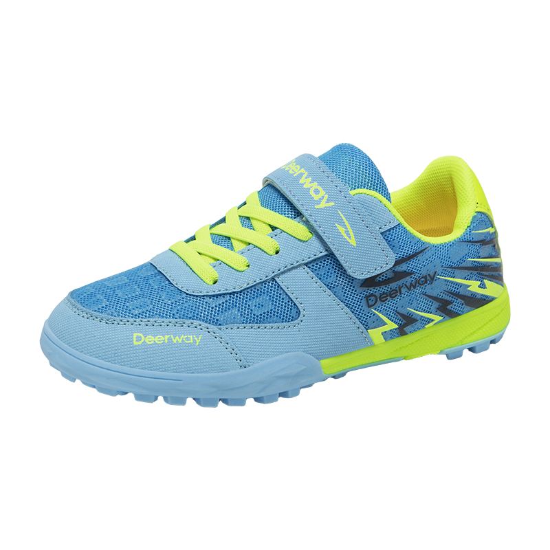 DEERWAY Kids Soccer Shoes Summer Mesh Breathable TF Turf Cleats Boys Training Shoes Light Blue Fluorescent Green Size 30 Age 6-12