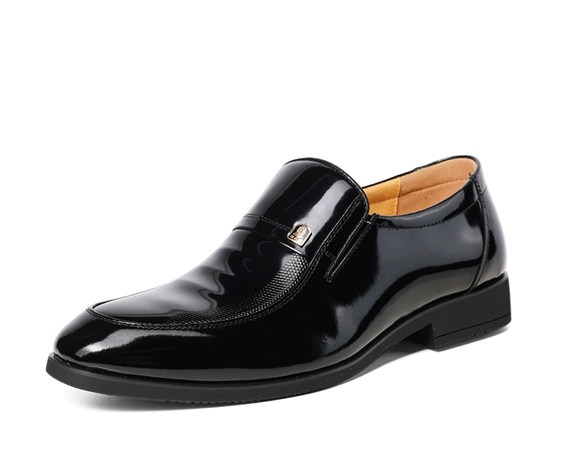 LAORENTOU Men's Patent Leather Dress Shoes Slip-On Pointed Toe Wedding Groom Shoes LA13087 Black Size 38 5