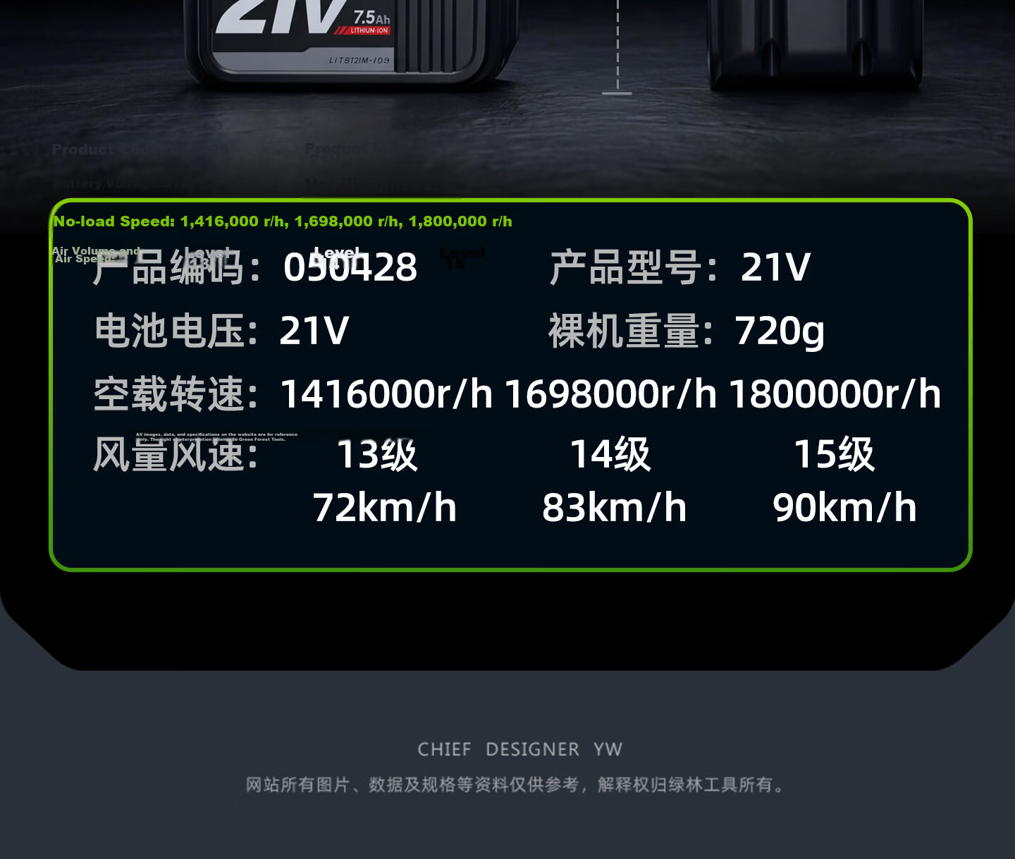 GREENER High-Power Turbo Fan Blower Dual-Use Blower and Vacuum Cleaner Car Wash Lithium Battery Blower 7.5Ah 33
