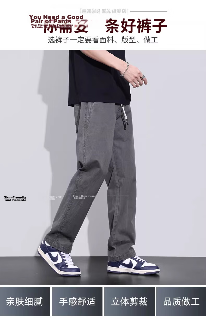 Playboy Pure Cotton Casual Pants Men Summer Thin Loose Straight Cargo Pants Trendy Brand Versatile New Sports Wide-Leg Trousers 4