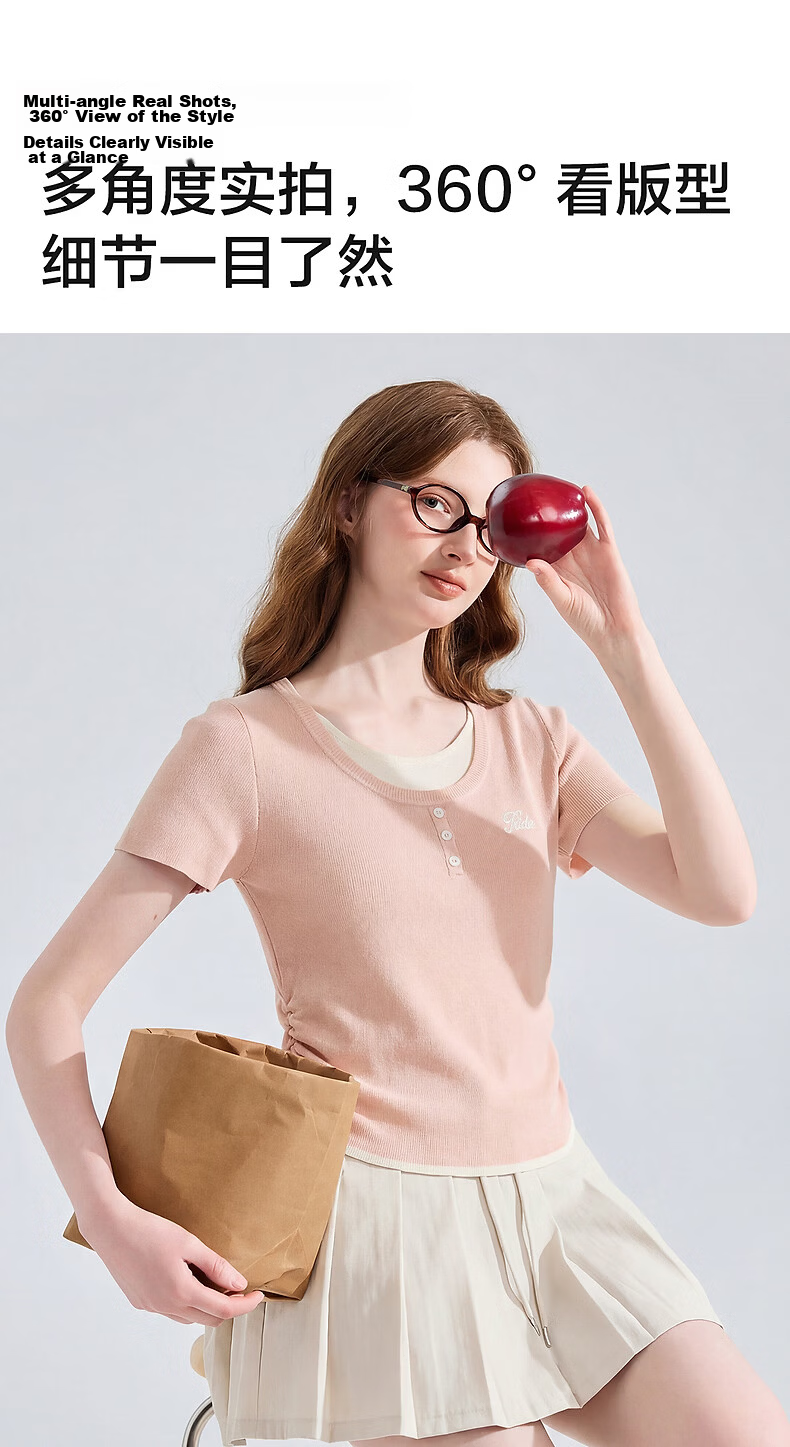 TonLion 2026 Spring Summer New Women's Short Sleeve Sweater Faux Two-Piece Knit Casual Korean Style Pretty Top 8
