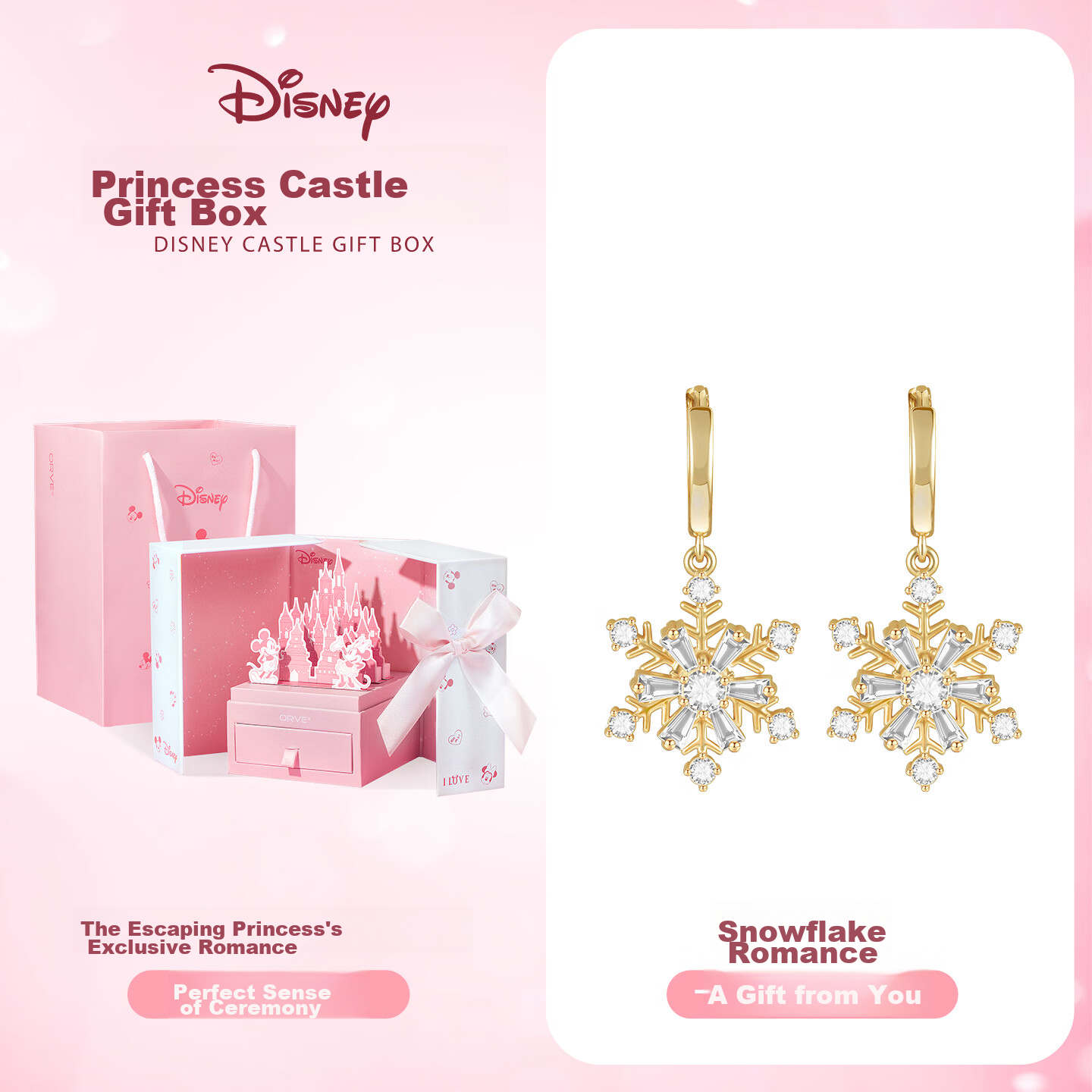 Disney Snowflake Love Earrings Luxury Niche Women's Birthday Gift Jewelry for Girlfriend and Best Friend