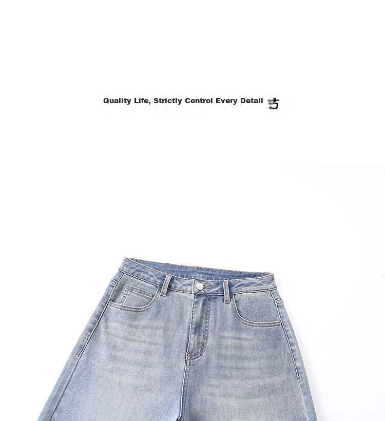 Demana Selected Cloud Cotton Spring Mid-High Waist Leg-Slimming Wide-Leg Curved Hem Petite Women's Jeans 12