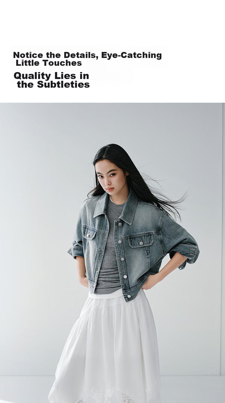 Semir Women's Denim Jacket Spring Short Lapel Drop Shoulder Loose Vintage 2026 Workwear Style Coat 109126108005 21